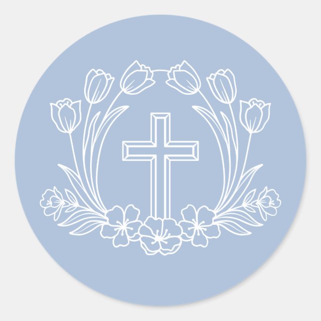 Croix florale simple sur Sticker bleu clair (Devant)