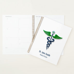 Croix Médicale bleue Stylish Caduceus Green Wings