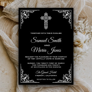 Croix noire et blanche Faire-part de mariage chrét