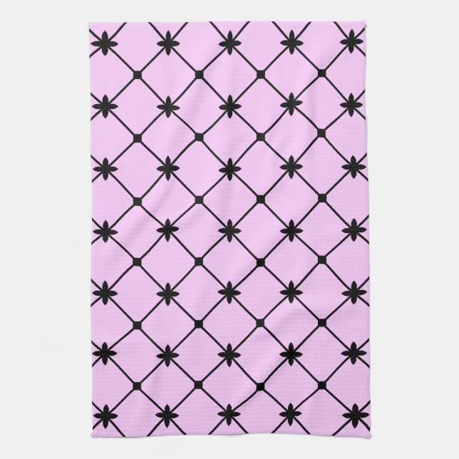 Croix noire Motif sur serviette de cuisine rose (Vertical)