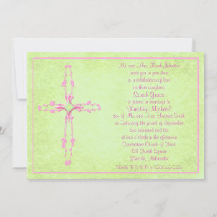 Croix rose chrétienne sur le faire-part de mariage