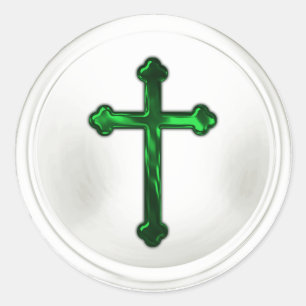 Croix vert émeraude sur autocollant de sceau d'env