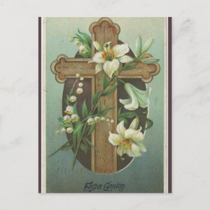 Croix vintage Avec Lys Carte Postale Pâques