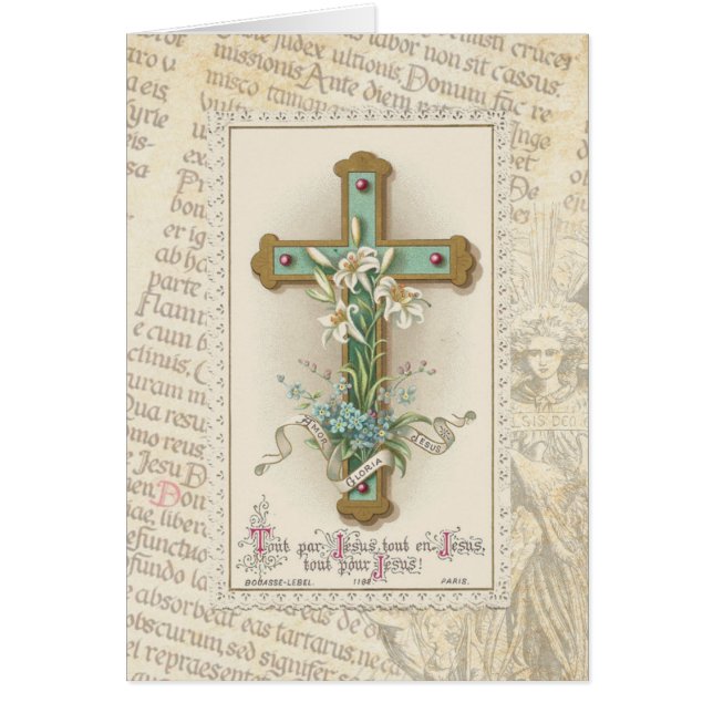 Croix vintage avec lys Texte latin et Angel (Devant)