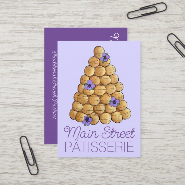 Croquembouche Choux Buns French Patisserie Cake Visitenkarte (Vorderseite/Rückseite Beispiel)