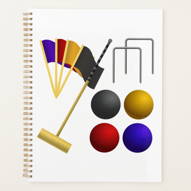 Croquet Equipment Set Mallet Balls Hoops Planer (Vorderseite)