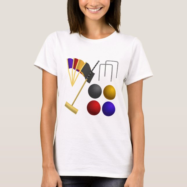 Croquet Equipment Set Mallet Balls Hoops T-Shirt (Vorderseite)