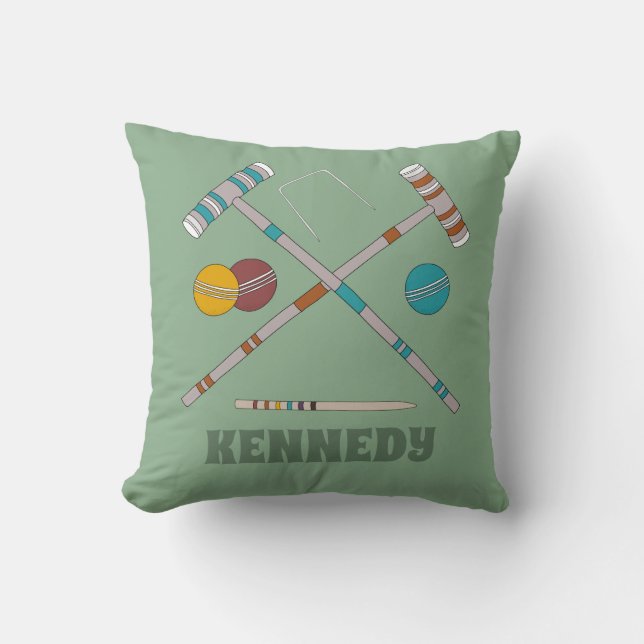 Croquet Set Lawn Games Jade Green Personalisiert Kissen (Vorderseite)