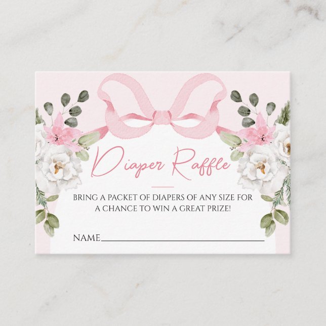 Croquette Pink Baby Dusche Bow Diaper Raffekarte Visitenkarte (Vorderseite)