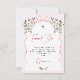 Croquette Pink Bow Arch Winter Floral Baby Dusche Dankeskarte