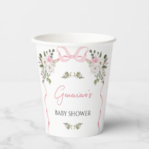 Croquette Pink Bow Floral Baby Dusche Pappbecher