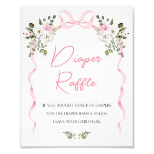 Croquette Pink Bow Floral Baby Dusche Windeln Unte Fotodruck
