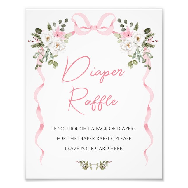 Croquette Pink Bow Floral Baby Dusche Windeln Unte Fotodruck (Vorne)