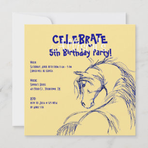 Croquis de tête de cheval bleu et jaune Invitation
