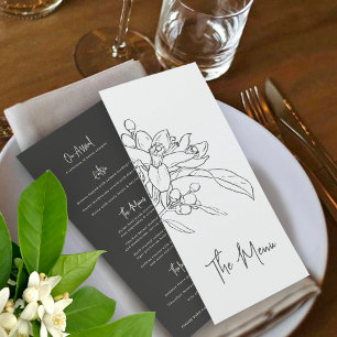 Croquis en fleurs orange - menu mariage photo mono