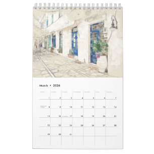 Croquis grecs 2026 Calendrier mural - Dessin à la 