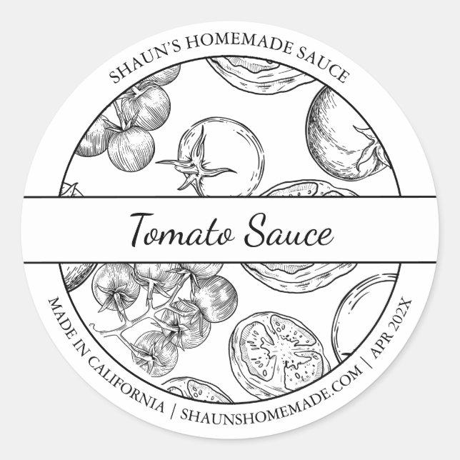 Croquis noir et blanc Étiquette de sauce tomate (Devant)