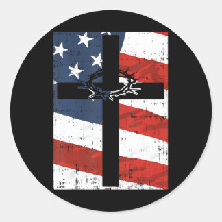 Cross American Flag Thorn Gott Jesus Faith Runder Aufkleber