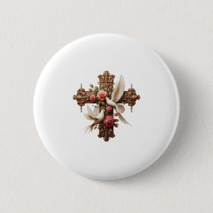 Cross and Doves PNG Clipart - Religious Christian Button