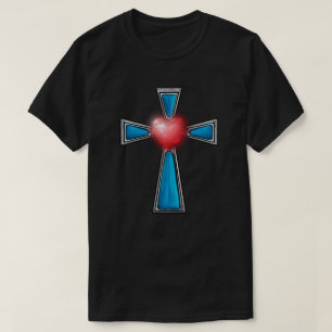 Cross Blue Stones Ruby Red Heart T-Shirt