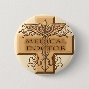 Cross Caduceus Doctor Button
