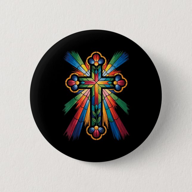 Cross Colorful Christian Religous  Button (Vorderseite)