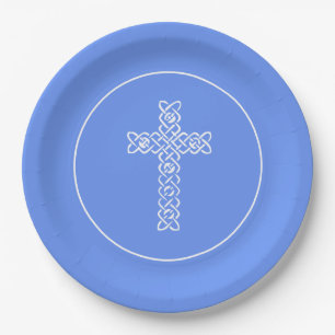 Cross Cornflower Blauer Kommunion Taufe Christen Pappteller