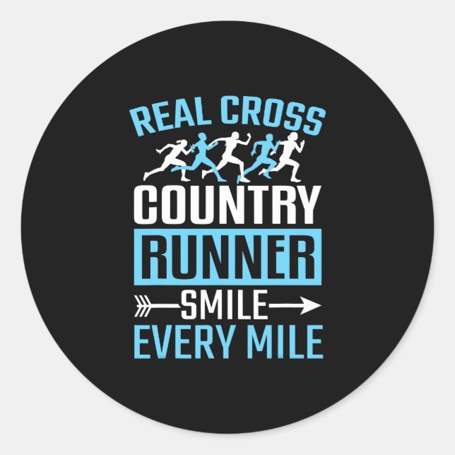 Cross Country Läufer lächeln jede Meile läuft Runder Aufkleber (Vorderseite)