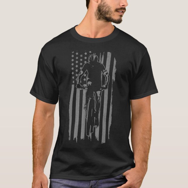 Cross Country Mountain Bike Patriotic US Flag MTB T-Shirt (Vorderseite)