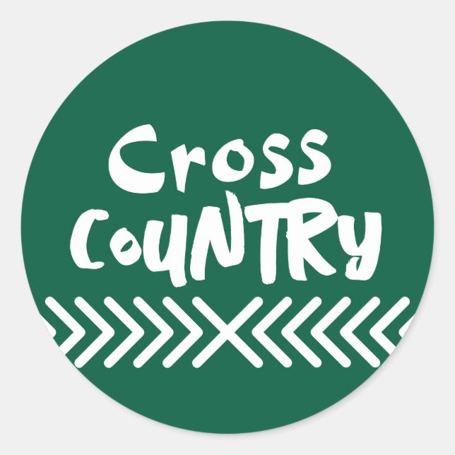 cross country running typography green and white runder aufkleber (Vorderseite)