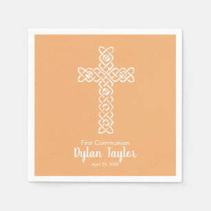 Cross Deep Peach   Kommunion Taufe Christening Serviette