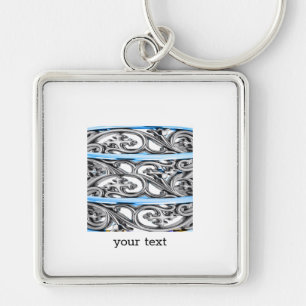 Cross Filigree Design Blue Pattern Schlüsselanhänger