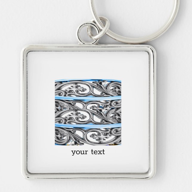 Cross Filigree Design Blue Pattern Schlüsselanhänger (Vorne)