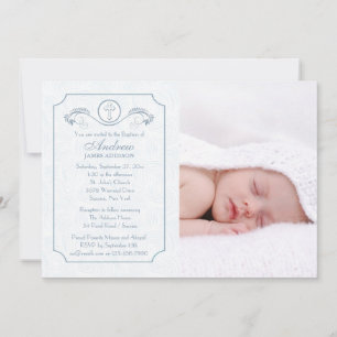 Cross Focus Blue Photo Invitation religieuse