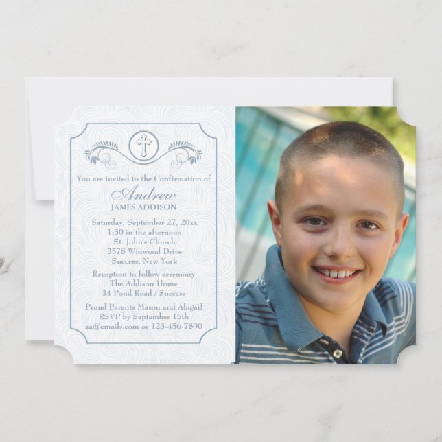 Cross Focus Photo Bleue Invitation religieuse (Devant)