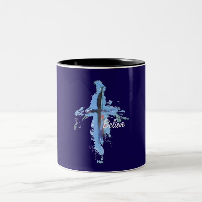 Cross Glaube Dark Blue Zweifarbige Tasse (Mittel)