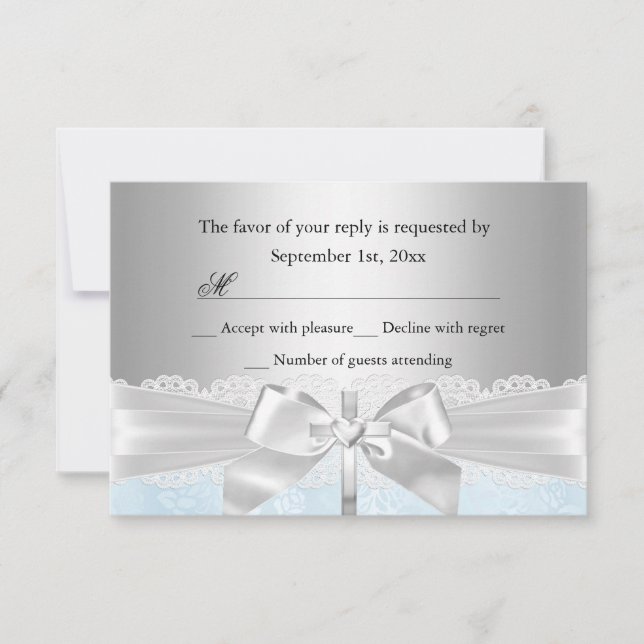 Cross-Lace Bow Blue Baptisse/Christening UAWG RSVP Karte (Vorderseite)