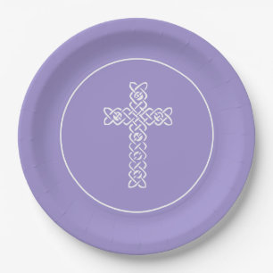 Cross Lavender Communion Taufe Christen Pappteller