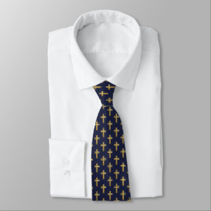 Cross Navy Blue Imitate Gold Muster Erste Kommune Krawatte