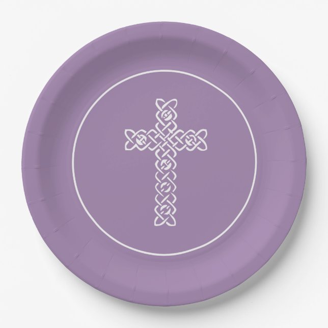 Cross Old Lavender Communion Taufe Christening Pappteller (Vorderseite)