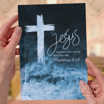 Cross on Water Dark Blue Scripting Church Bulletin