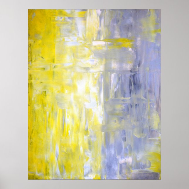 "Cross Over" Graue und gelbe Abstrakte Kunst Poster (Vorne)