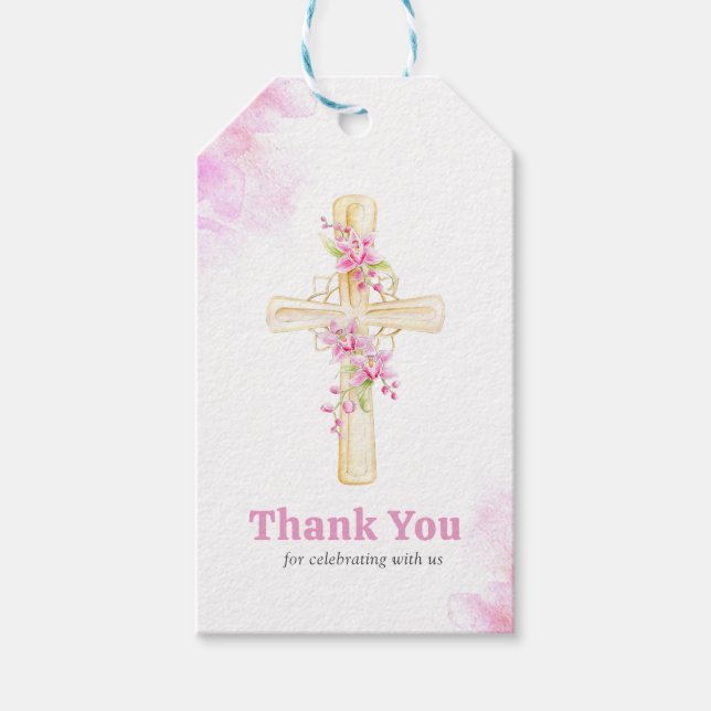 Cross Pink Floral Orchid Blume danke Geschenkanhänger (Vorderseite)