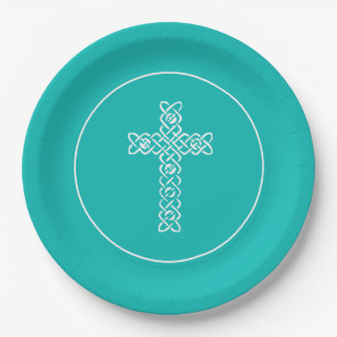 Cross Robin's Egg Blue Communion Taufe Christen Pappteller
