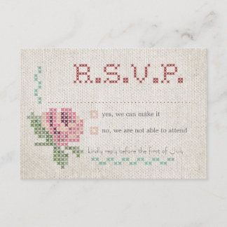 Cross-Stitch Antique Wedding RSVP Card Karte