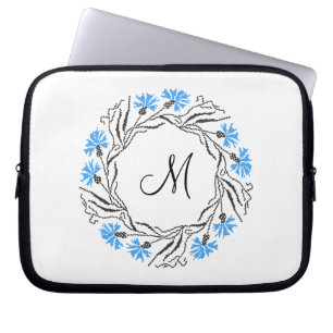 Cross-stitch Cornflower Circle Monogram Initial Laptopschutzhülle
