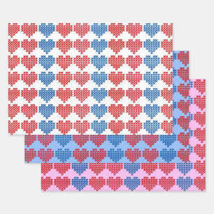 Cross-Stitch Hearts Collection Geschenkpapier Set