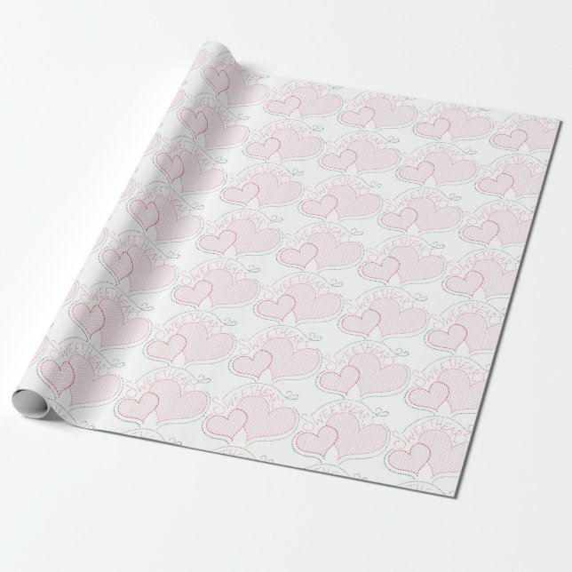 Cross-stitch Hearts Sweetheart Wrapping Paper Geschenkpapier (Ungerollt)