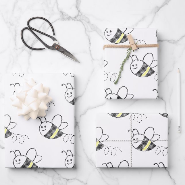 Cross Stitch Muster Niedliche BienenBaby-Dusche Geschenkpapier Set (Vorderseite)
