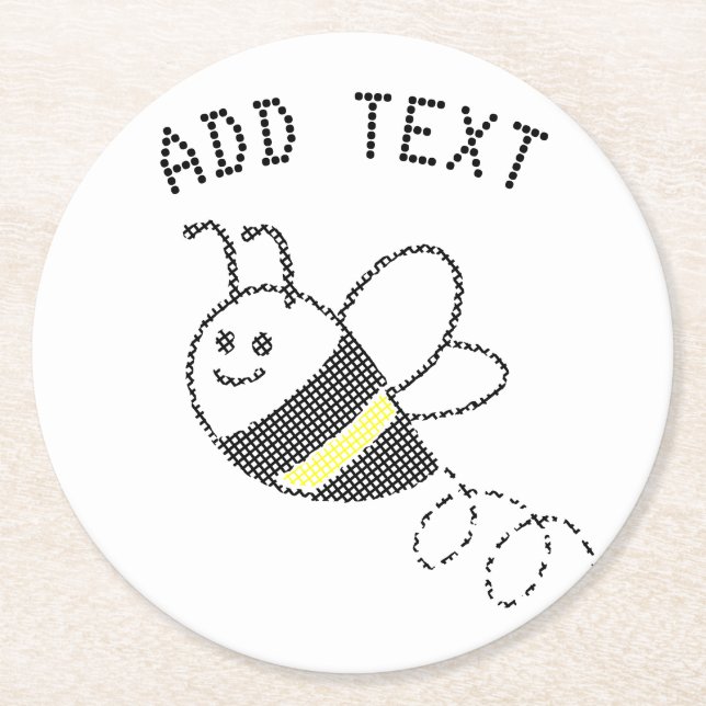Cross Stitch Muster Niedliche BienenBaby-Dusche Runder Pappuntersetzer (Vorderseite)